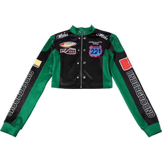 Color Block Crop Baseball Jacket