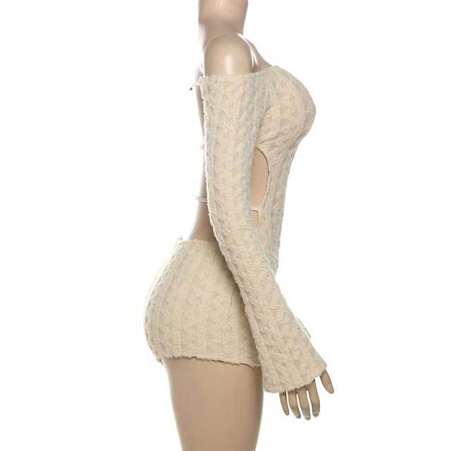 Knit Bell Sleeve Backless Romper