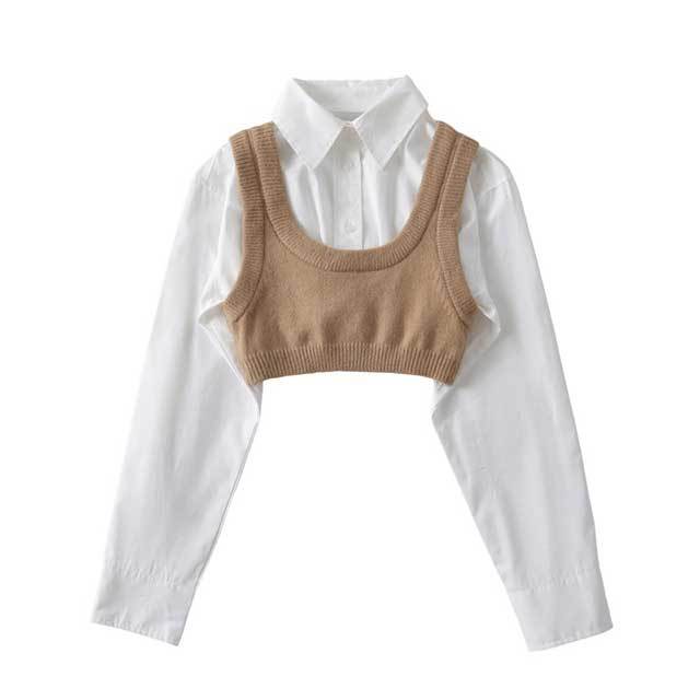 Long Sleeve Blouse Shirt Mini Skirt Set