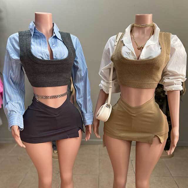Long Sleeve Blouse Shirt Mini Skirt Set