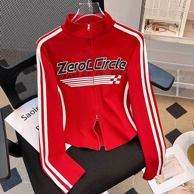 Zipper Up Jacket Top Mini Skirt Set (top+skirt+hair clips)