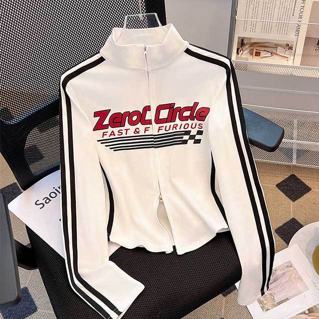 Zipper Up Jacket Top Mini Skirt Set (top+skirt+hair clips)
