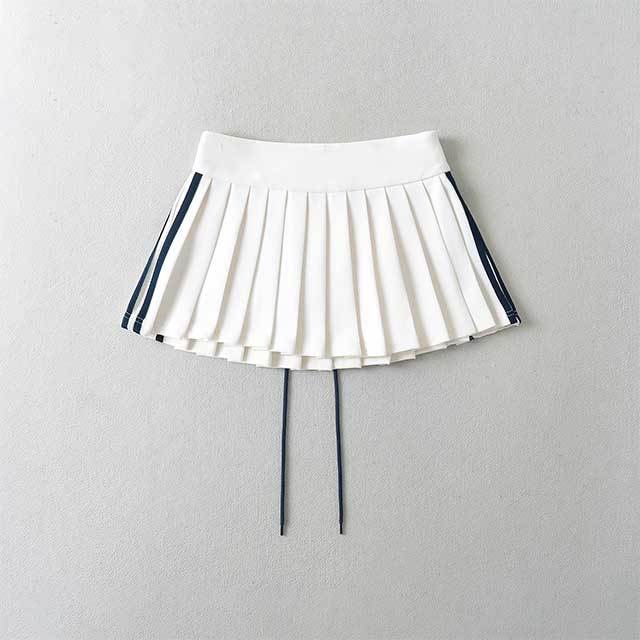 Contrast Color Striped Pleated Skirt