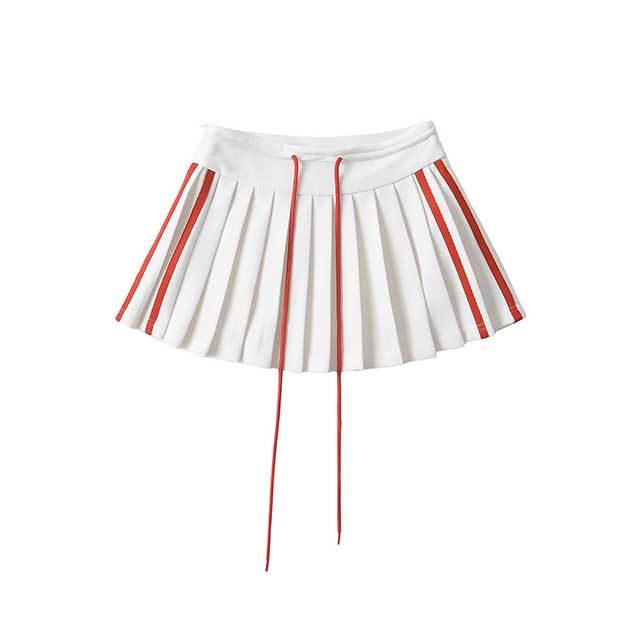 Contrast Color Striped Pleated Skirt