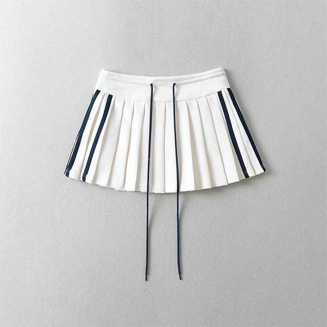Contrast Color Striped Pleated Skirt