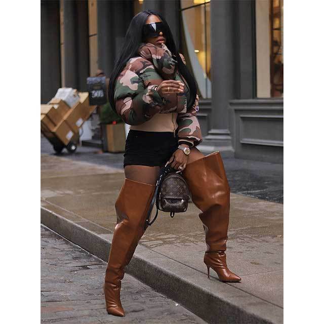 Camouflage Print Short Down Jacket