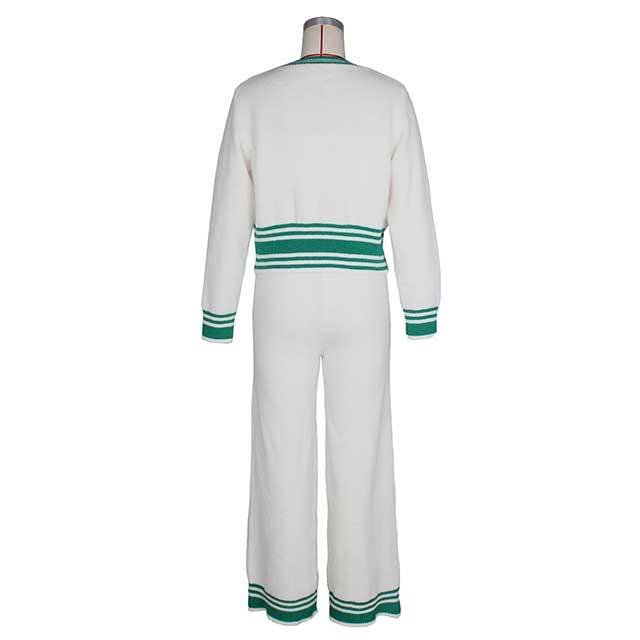 Striped Cardigan Knitted Pant Suit 3 Pieces