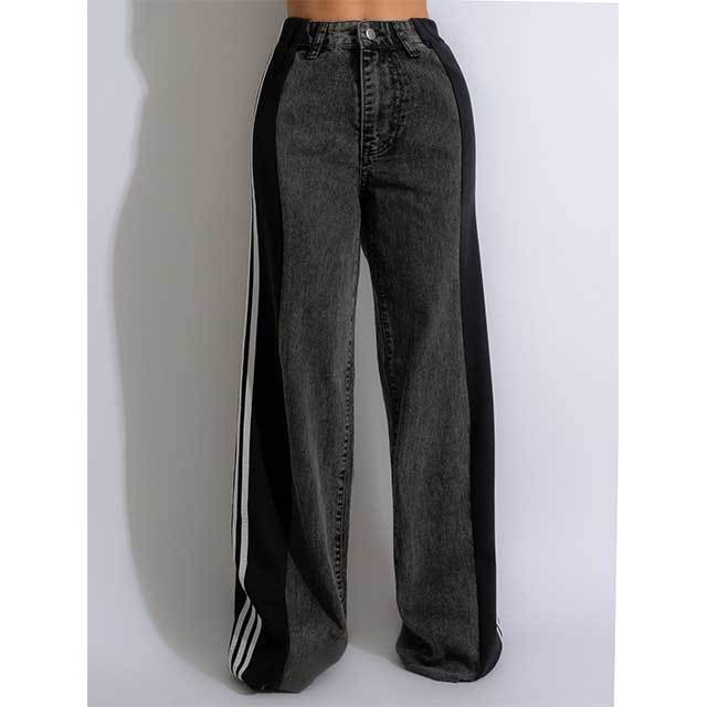 High Waist Striped Boyfriend Jeans