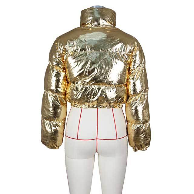 Zipper Up Shiny Puffer Jacket