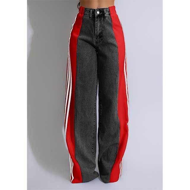 High Waist Striped Boyfriend Jeans
