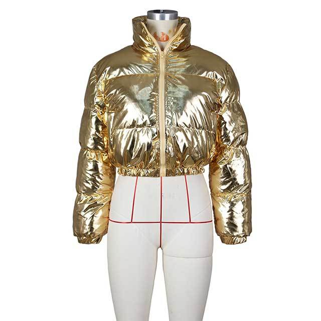 Zipper Up Shiny Puffer Jacket