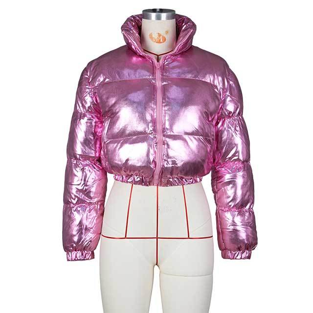 Zipper Up Shiny Puffer Jacket