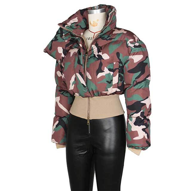 Camouflage Print Short Down Jacket
