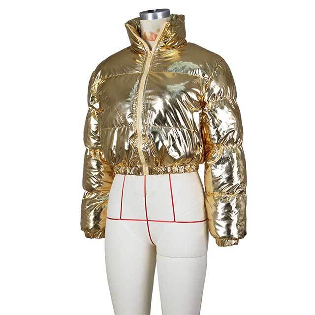 Zipper Up Shiny Puffer Jacket