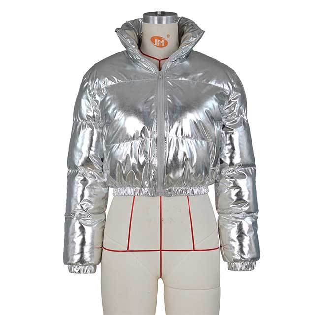 Zipper Up Shiny Puffer Jacket