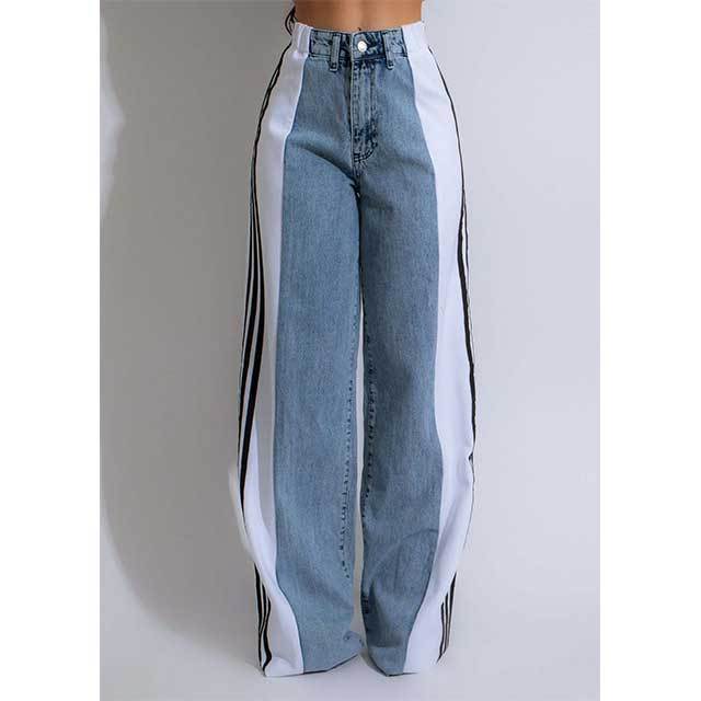 High Waist Striped Boyfriend Jeans