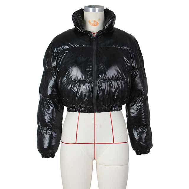 Zipper Up Shiny Puffer Jacket