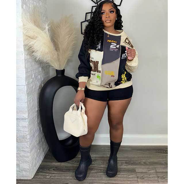 Contrast Color Casual Hoodies Top