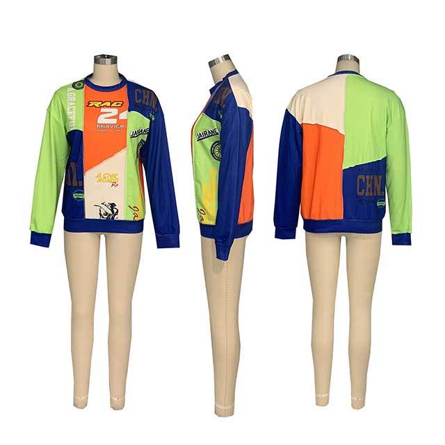 Contrast Color Casual Hoodies Top