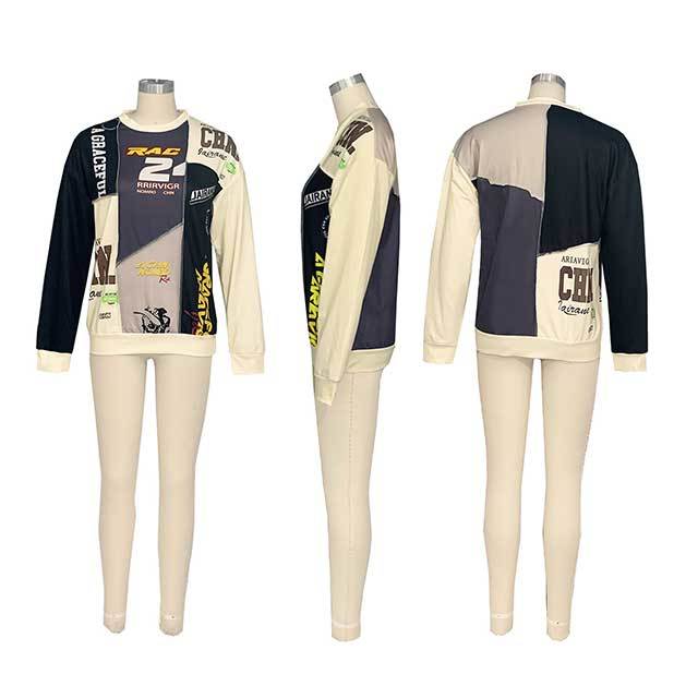 Contrast Color Casual Hoodies Top
