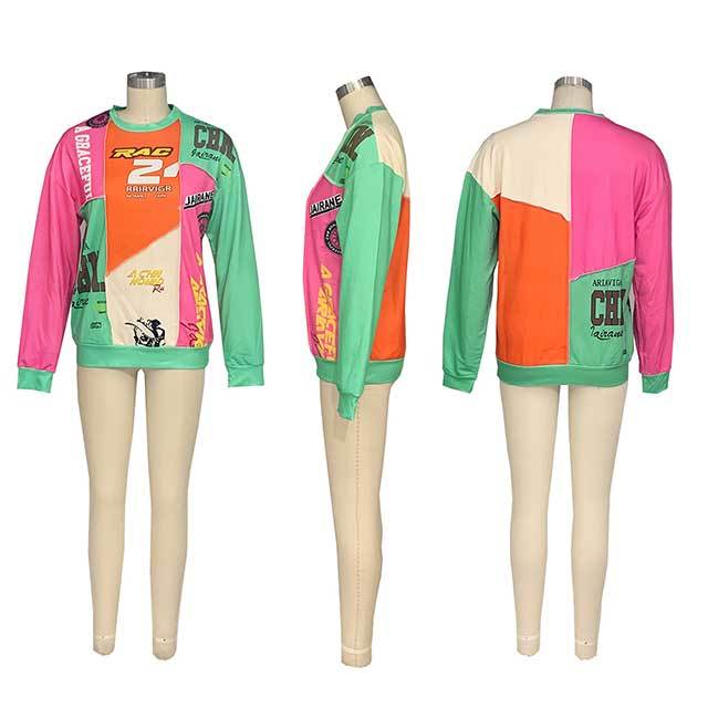 Contrast Color Casual Hoodies Top