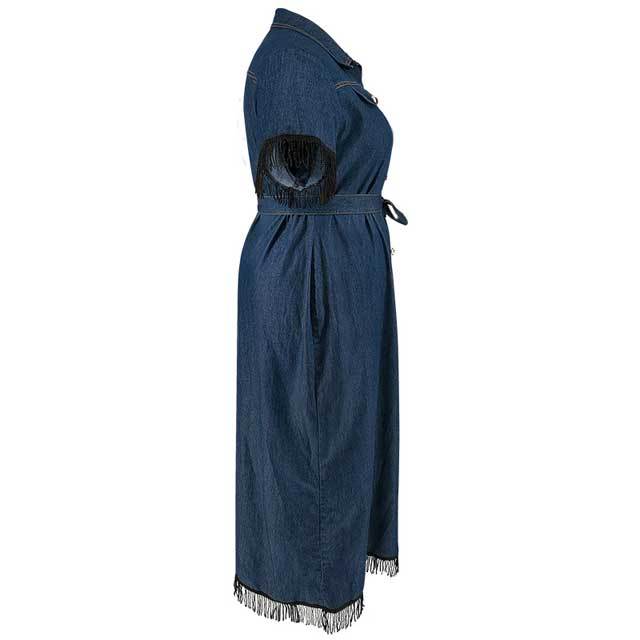 Plus Size Denim Tassel Maxi Dress