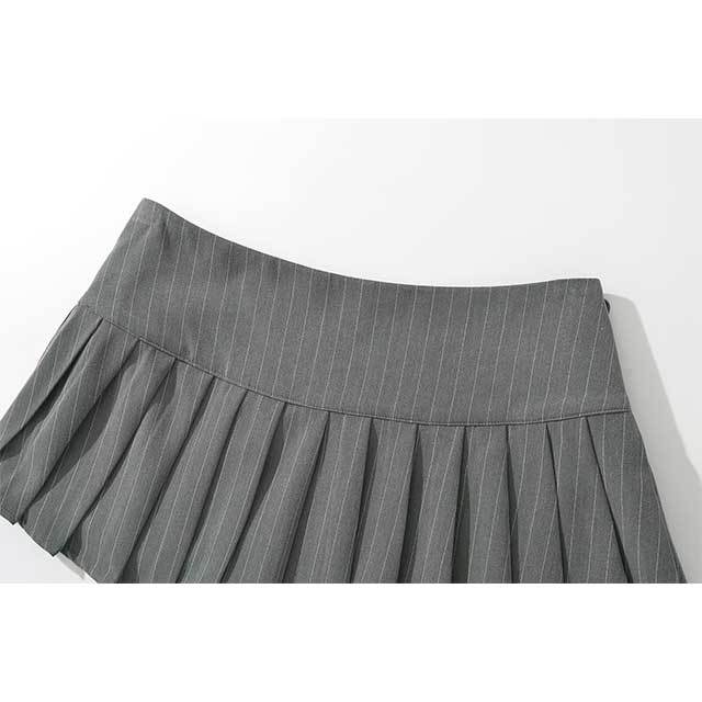 Color Block Blouse Shirt Top Pleated Skirt Set