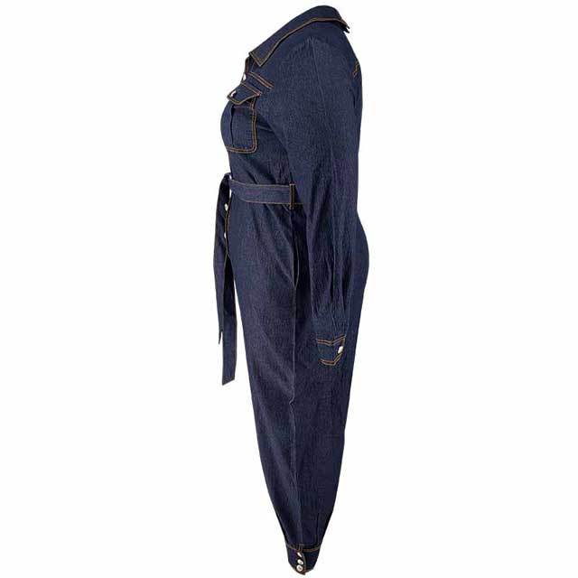 Plus Size Denim Belted Jumpsuit