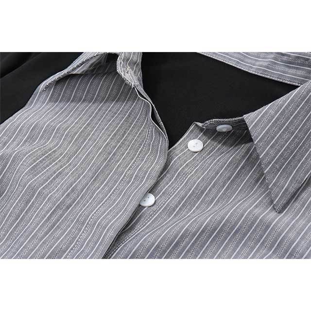 Color Block Blouse Shirt Top Pleated Skirt Set