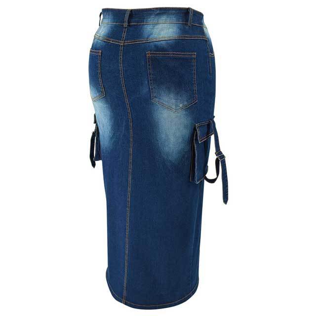Plus Size Denim Slit Cargo Skirt