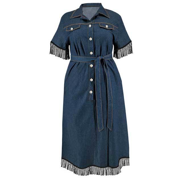 Plus Size Denim Tassel Maxi Dress