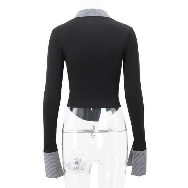 Color Block Blouse Shirt Top Pleated Skirt Set