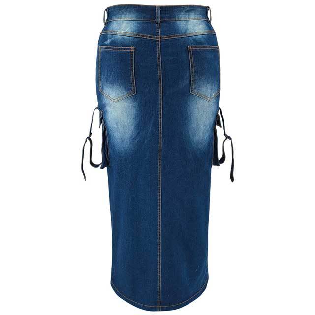 Plus Size Denim Slit Cargo Skirt