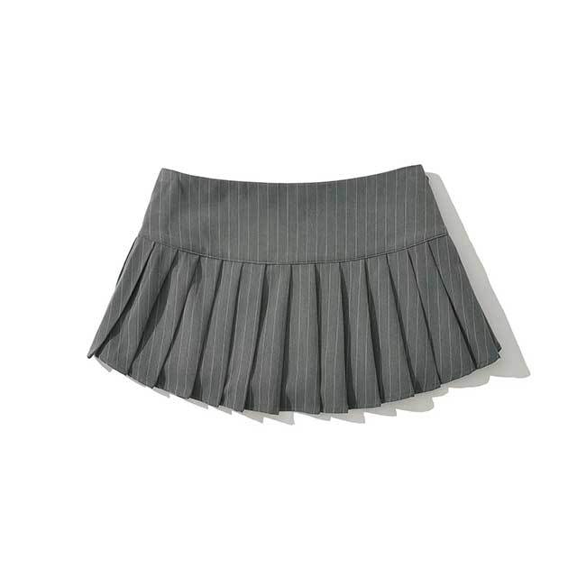Color Block Blouse Shirt Top Pleated Skirt Set