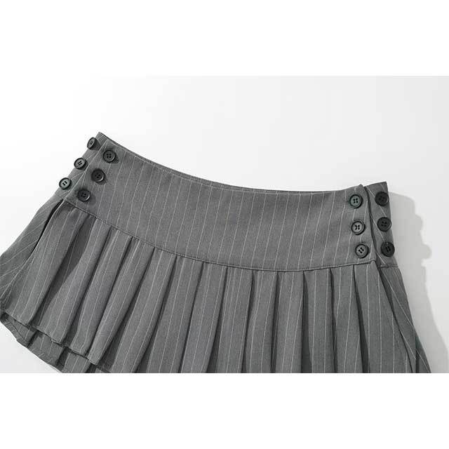 Color Block Blouse Shirt Top Pleated Skirt Set