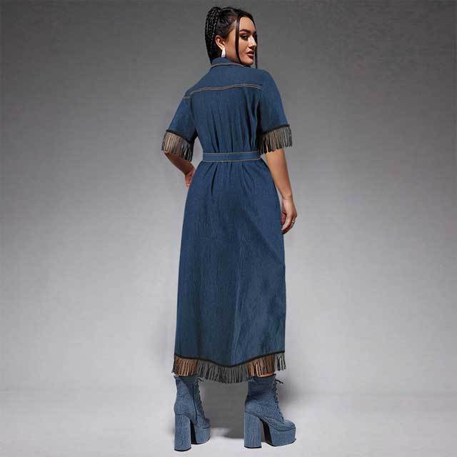 Plus Size Denim Tassel Maxi Dress