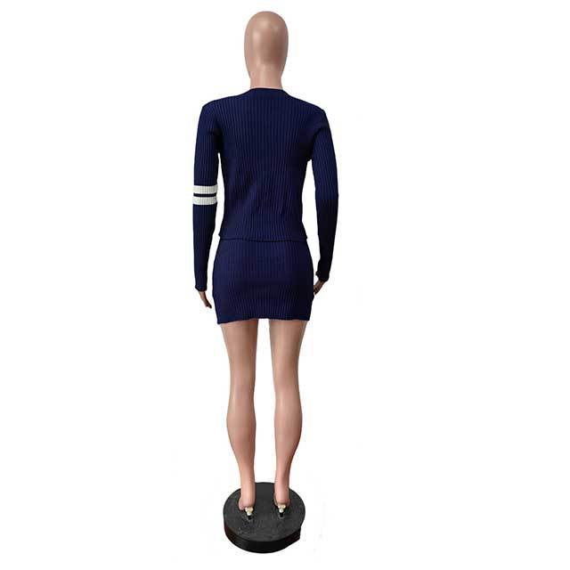 High Elastic V-neck Knitted  Bow Skirt Suit