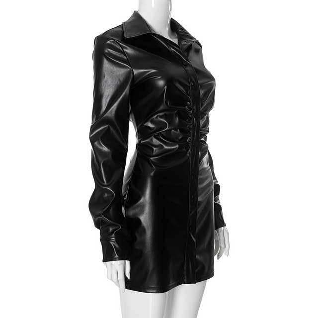 Leather Bodycon Shirt Dress