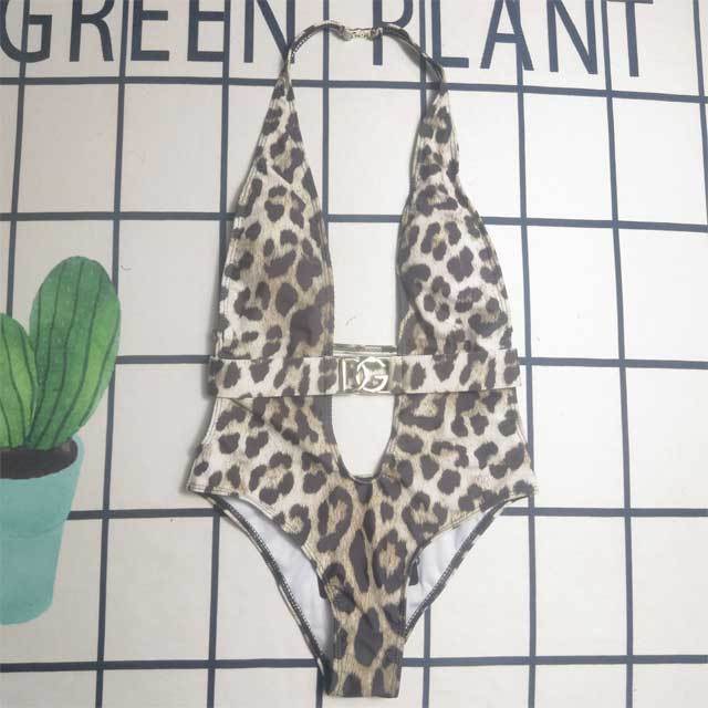 Leopard Print Hollow Out Halter Swimsuit