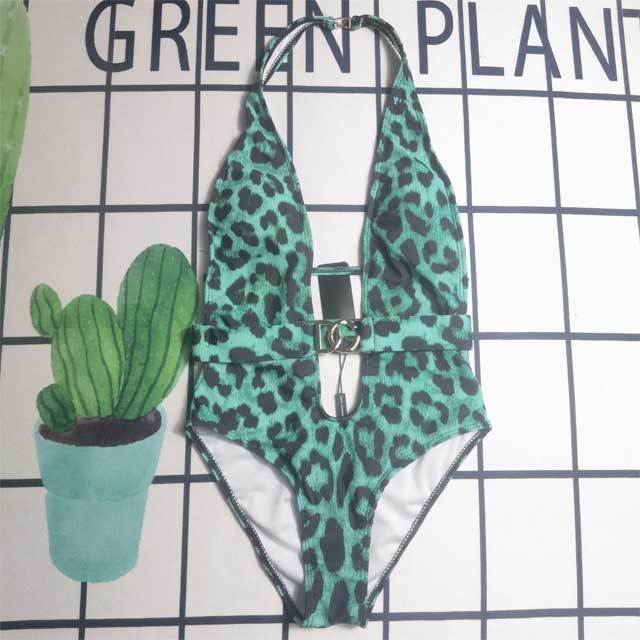 Leopard Print Hollow Out Halter Swimsuit