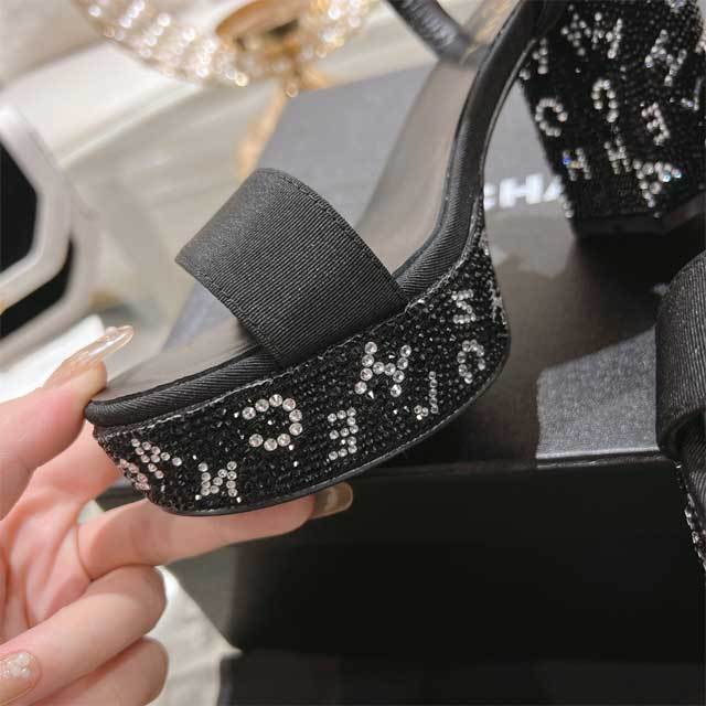 Rhinestones Chunky Heeled Sandals
