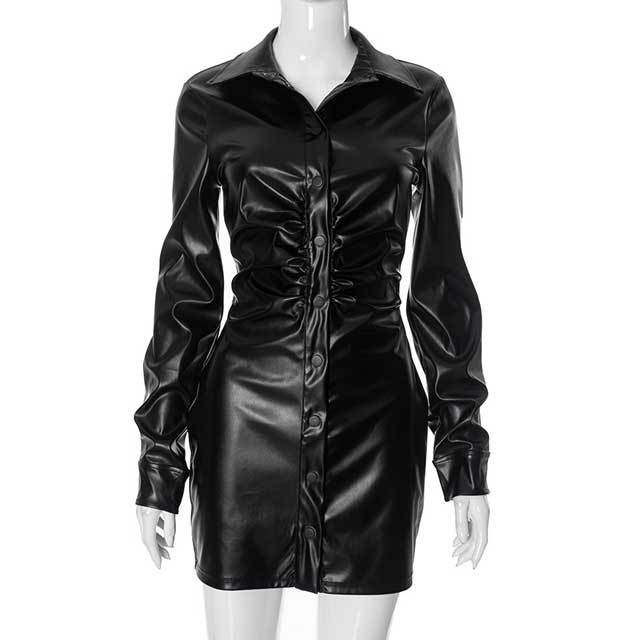 Leather Bodycon Shirt Dress