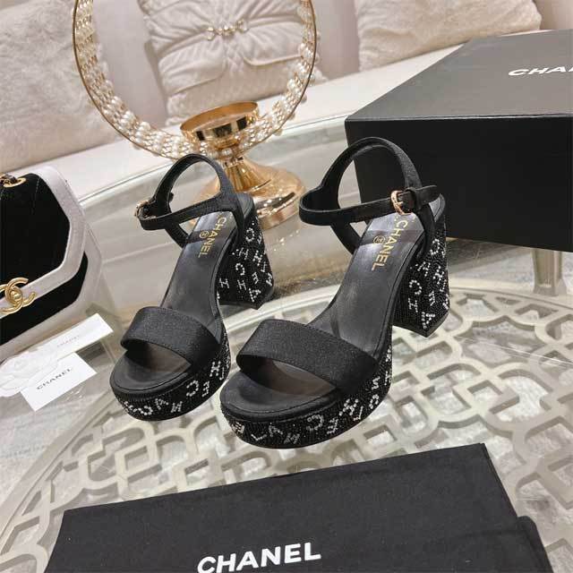 Rhinestones Chunky Heeled Sandals