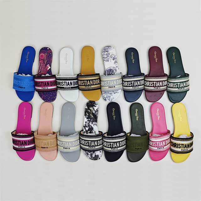 Open Toe Embroidery Flat Slides Shoes