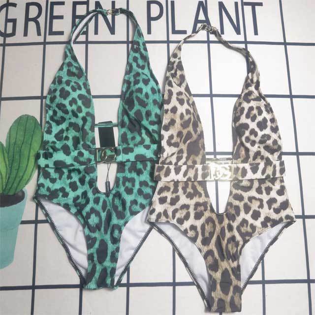 Leopard Print Hollow Out Halter Swimsuit