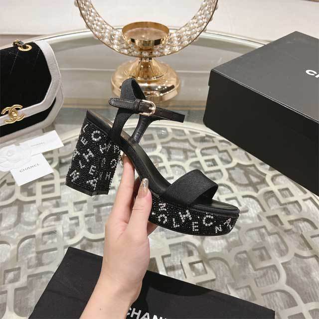 Rhinestones Chunky Heeled Sandals