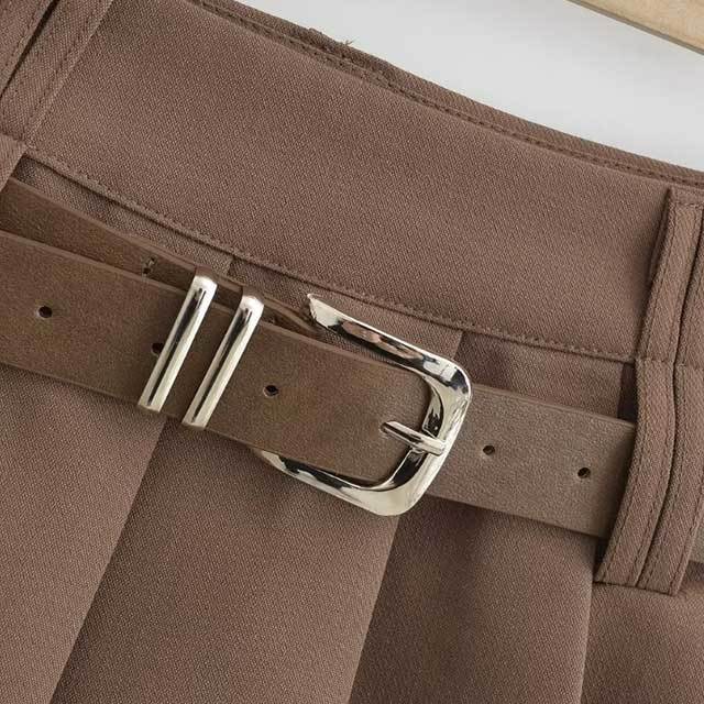 Preppy Belted Pleated Skirt