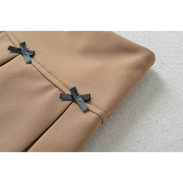 High-waisted Pleated Skirt with Bow Decoration