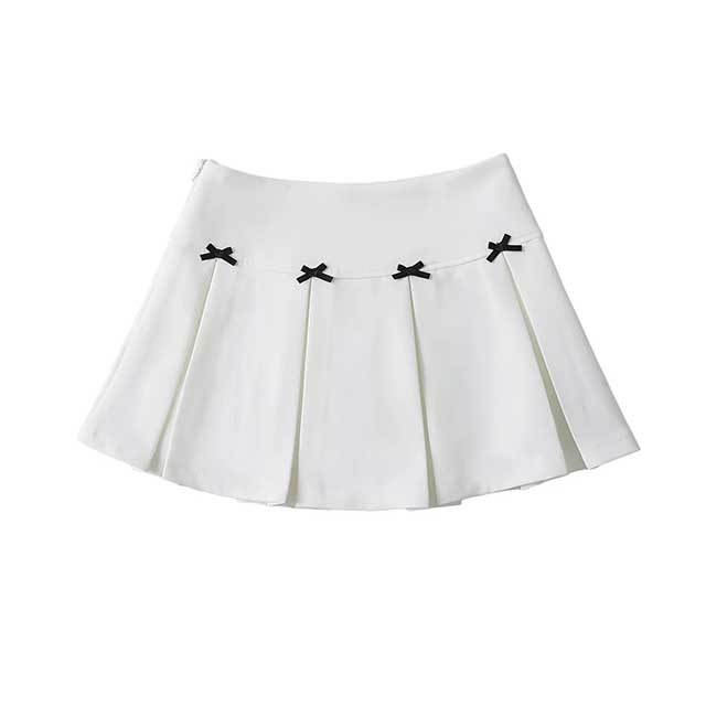 High-waisted Pleated Skirt with Bow Decoration