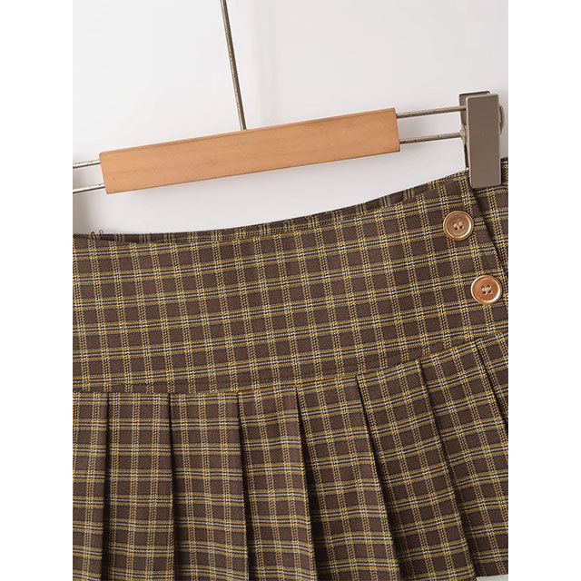 Bell Sleeve Crop Shirt Plaid Pleated Mini Skirt Set